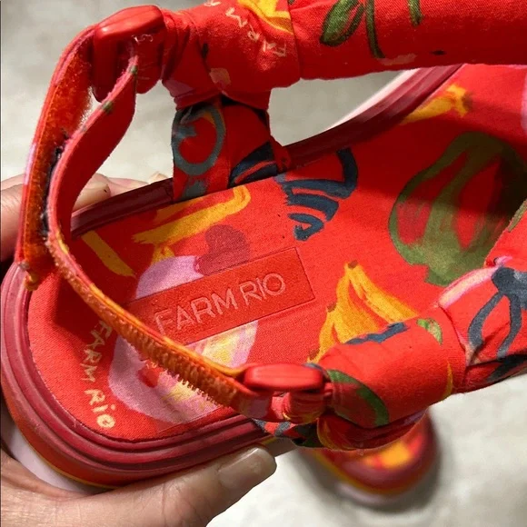 FARM Rio Red Tropical Multicolor Fabric Platform Sandals with Adjustable Strap - Picture 2 of 9